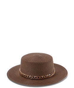 Straw SUmmer Hat with Chain HA320092 TAUPE
